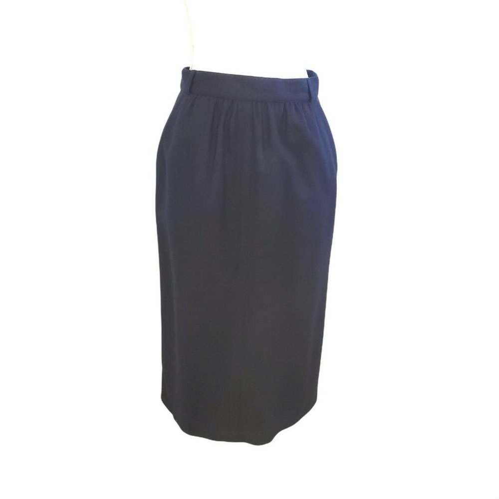 Vintage Escada Germany Navy Blue Wool Lined Midi Skirt Pockets hi rise Sz Small